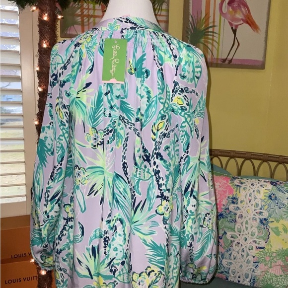 Lilly Pulitzer NWT Elsa Silk Top Lilac Its Impawsible Size XXS,XS $168 - Picture 9 of 10
